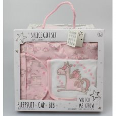 WF1958: Baby Girls Unicorn 3 Piece Set In a Gift Box (0-3 Months)